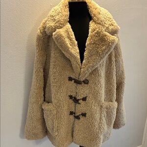 NWT Current Mood beige Teddy bear Sherpa Coat with toggles and front pockets 2XL